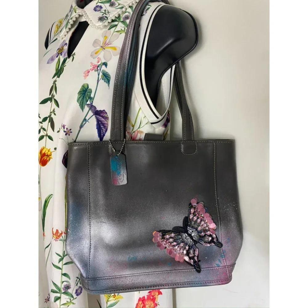 COACH Vintage Leather Crossbody Gray Silver - Picture 8 of 13